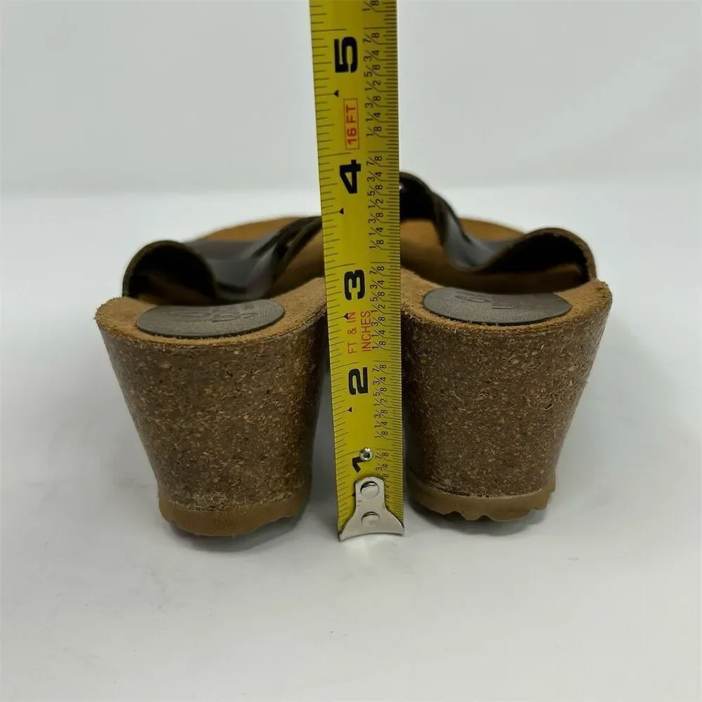 Yokono Women's Brown Leather Slip-On Wedge Sandals Size 9 Comfort Summer